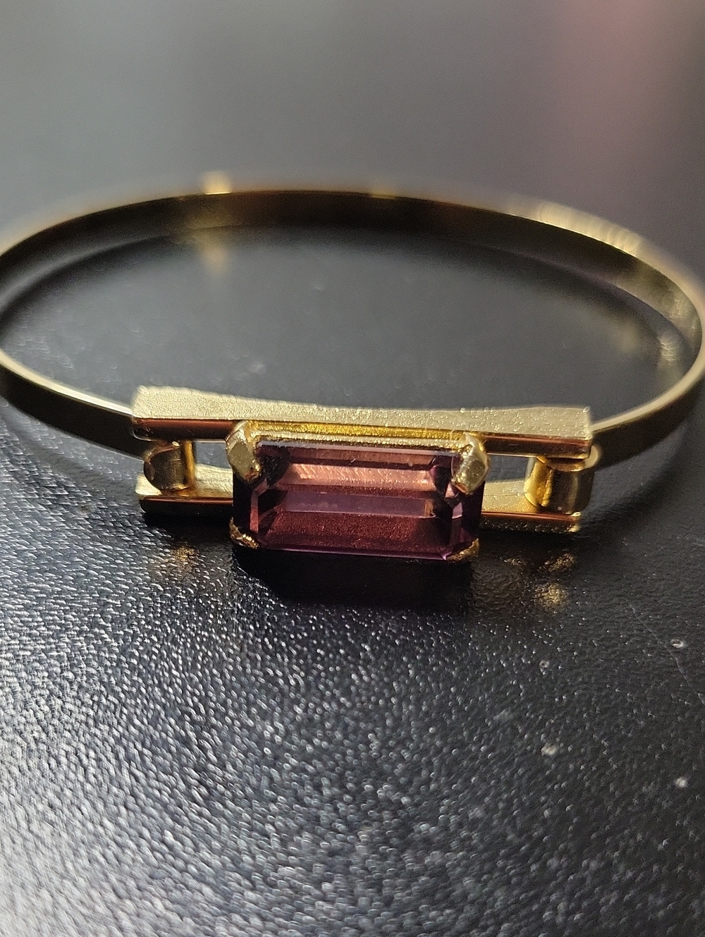 Gold-Tone Bangle Bracelet with Rectangular Purple Stone